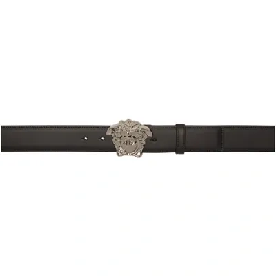 Versace Medusa Buckle Textured Leather Belt In Black