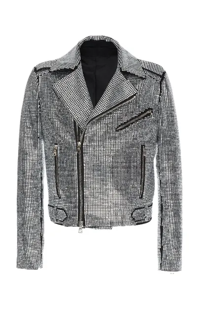 Balmain Crystal-embellished Biker Jacket In Black