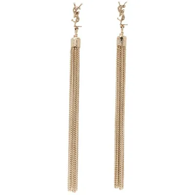 Saint Laurent Loulou Ysl-logo Chain Tassel Drop Earrings In Gold