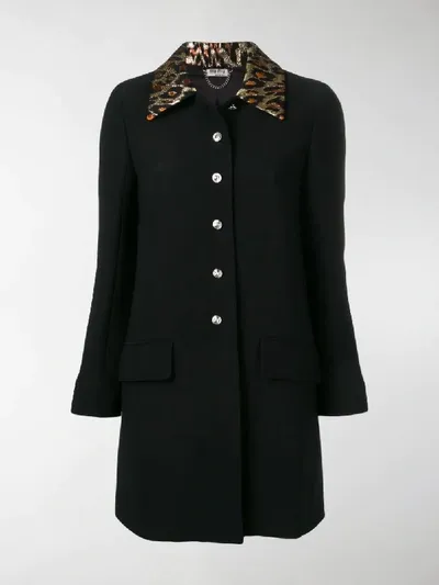 Miu Miu Lurex Leopard Collar Coat In Nero