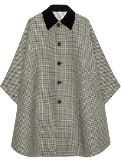 Gucci Micro Check Long Wool Cape In Neutrals