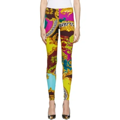 Versace Voyage Barocco Print Leggings In Gold