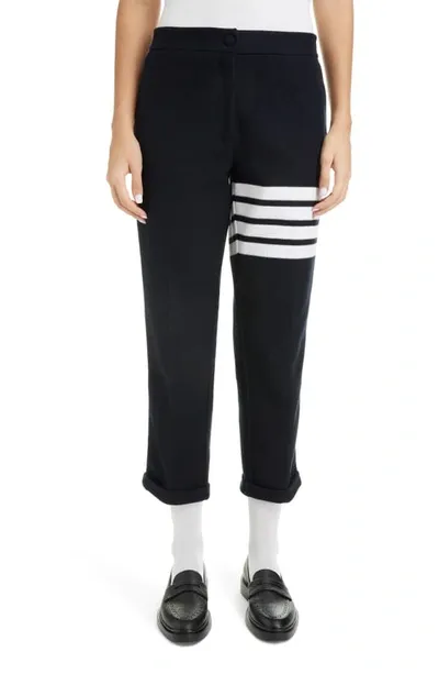 Thom Browne 4-bar Low Rise Wool Crop Skinny Pants In Navy