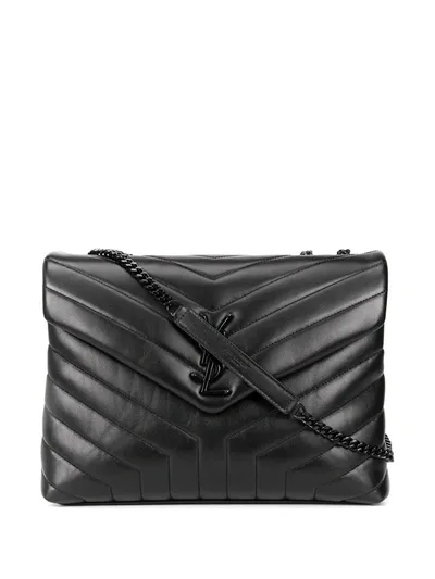 Saint Laurent Medium Supple Monogramme Loulou Chain Bag In Black & Black