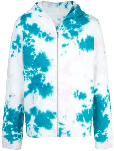 The Elder Statesman Marble Tie-dye Zipped Hoodie In White ,blue