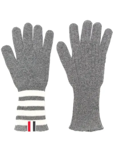 Thom Browne Grey Rib Cashmere Four Bar Gloves