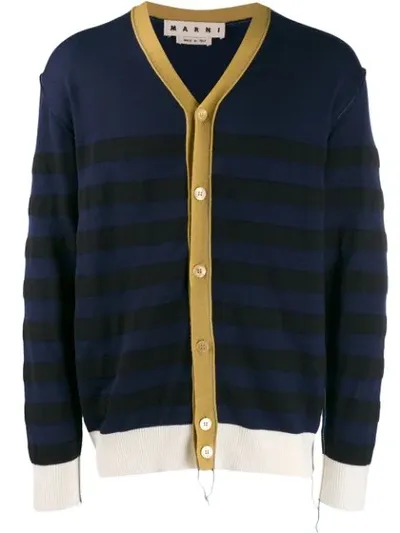 Marni Striped V-neck Cardigan In Blue