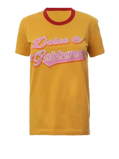 Dolce & Gabbana Logo Printed Cotton Jersey T-shirt In Dark Yellow