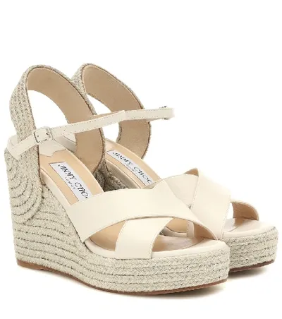 Jimmy Choo Dellena 100 Leather-trimmed Espadrilles In White