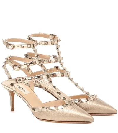 Valentino Garavani Rockstud Leather Pumps In Gold