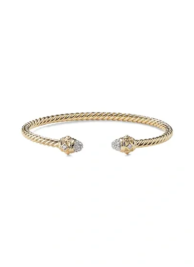 David Yurman 18kt Yellow Gold Renaissance Diamond 3mm Cuff In 88adi