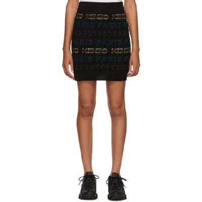 Kenzo Logo Intarsia Knitted Skirt In Black