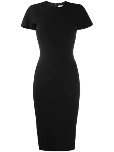 Victoria Beckham Short-sleeve Fitted Midi Dress In Black