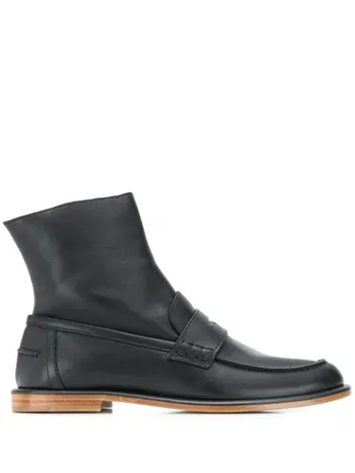 Loewe Leather Loafer Ankle Boots In Black