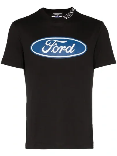 Versace Ford Logo Taylor Fitted Cotton T-shirt In Black