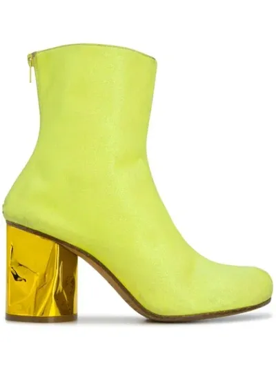 Maison Margiela Crushed Heel Glittered Faux Suede Ankle Boots In Yellow