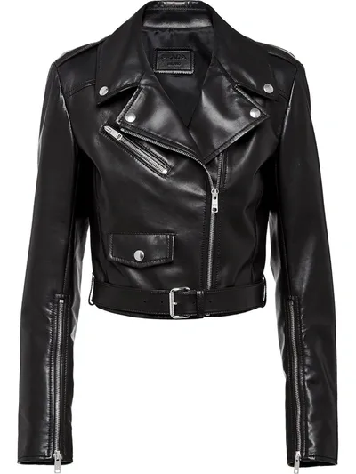 Prada Nappa Leather Biker Jacket In Black