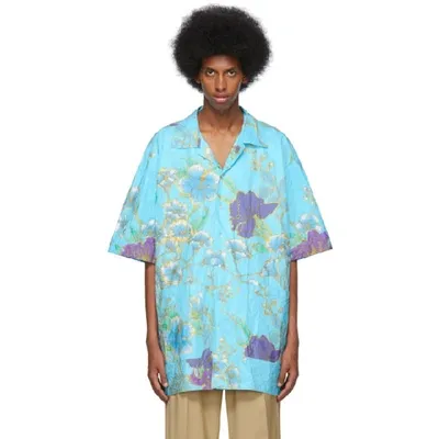 Gucci Oversize Paper Effect Bowling Shirt In Blue