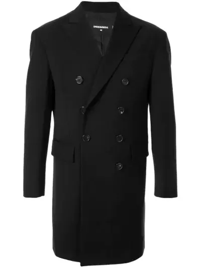 Dsquared2 Stretch Wool Blend Coat W/ Double Zip In Black