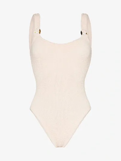 Hunza G Domino Crinkle-effect Swimsuit In Neutrals