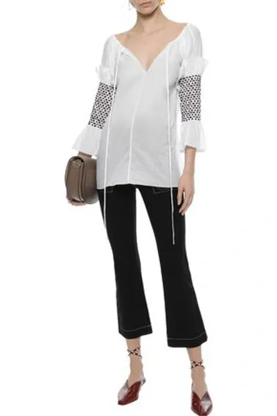 Rosie Assoulin Smocked Embellished Cotton-voile Tunic In White