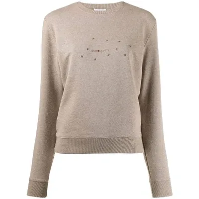 Saint Laurent Stars Logo Graphic Sweatshirt, Taupe In Beige