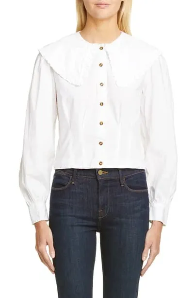 Ganni Bib-collar Organic Cotton Blouse In Bright White