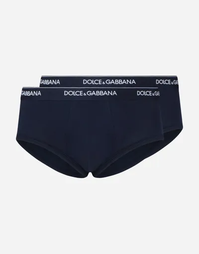 Dolce & Gabbana Two-pack Brando Briefs In Stretch Cotton In Blue