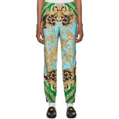 Versace Baroque Print Athletic Pants In Black,gold,light Blue