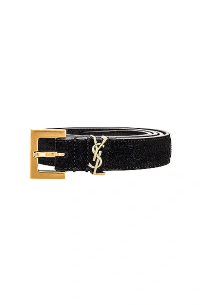 Saint Laurent Light Suede Belt In Black