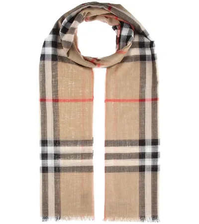 Burberry Lightweight Check Wool And Silk Scarf In Beige