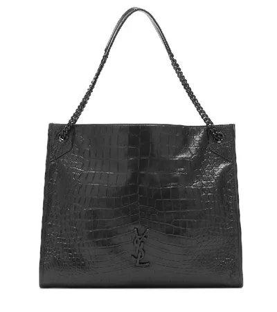 Saint Laurent Niki Medium Crinkled Calf Shopper Tote Bag In Nero