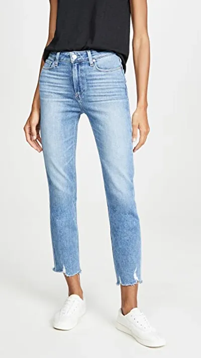 Paige Cindy High Rise Raw Hem Ankle Straight Jeans In Park Ave In Multi