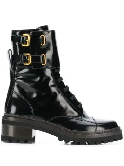 See By Chloé See By Chloe Black Mallory Biker Boots In Nero