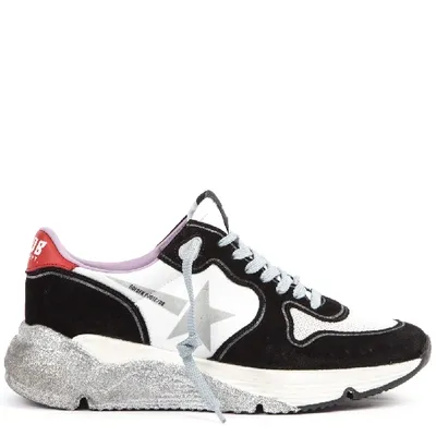 Golden Goose Running Sole Distressed Glittered Leather, Suede And Mesh Sneakers In White