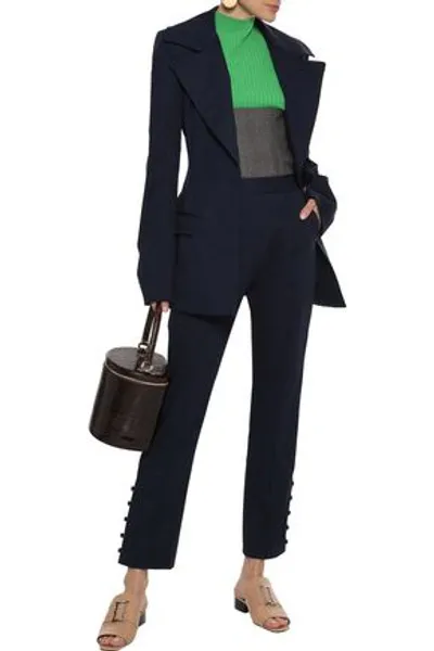 Rosie Assoulin Oboe Button-detailed Cotton-blend Twill Slim-leg Pants In Navy