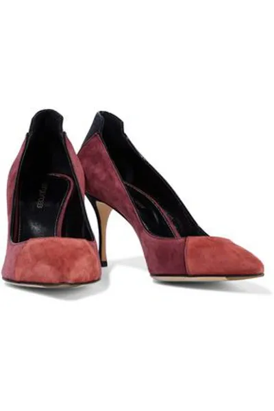 Sergio Rossi Secret Patent Leather-trimmed Color-block Suede Pumps In Brick