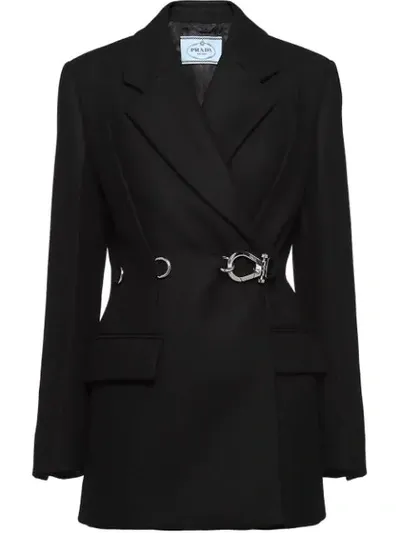 Prada Double Wool Blazer W/hook In F0002 Black