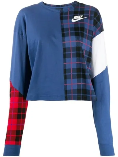 Nike Nsw Plaid Logo Sweatshirt In Blue