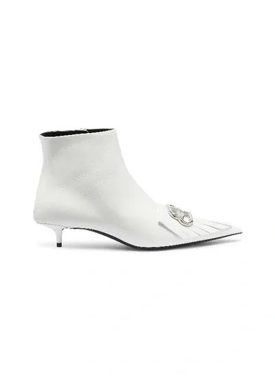 Balenciaga 'fringe Knife' Leather Ankle Boots In White