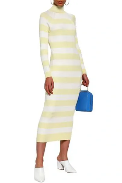 Zimmermann Striped Ribbed-knit Turtleneck Midi Dress In Pastel Yellow