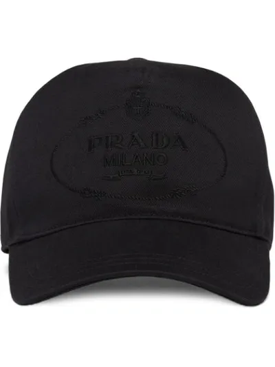 Prada Embroidered Logo Baseball Cap In F0002 Nero