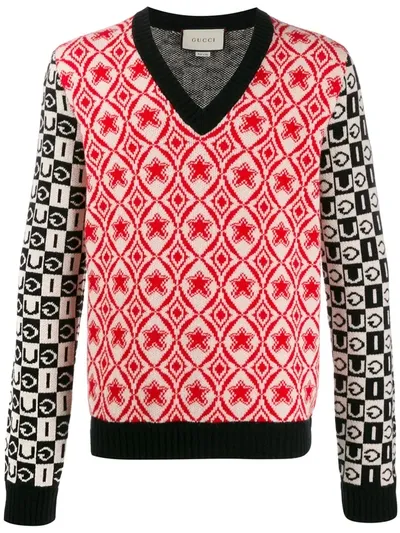 Gucci Knitted V-neck Jumper In Multi