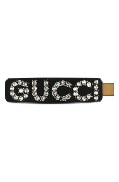 Gucci Rhinestone-embellished Logo Hair Clip In Black