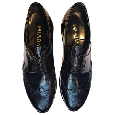 Pre-owned Prada Leather Lace Ups In Navy