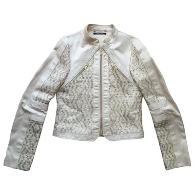 Pre-owned Gucci Ahnd-woven Braided Leather And Cotton Jacket In Beige