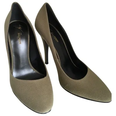 Pre-owned Balmain Khaki Cloth Heels