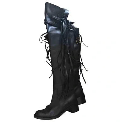 Pre-owned Gucci Leather Biker Boots In Black