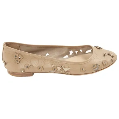 Pre-owned Valentino Garavani Leather Ballet Flats In Beige