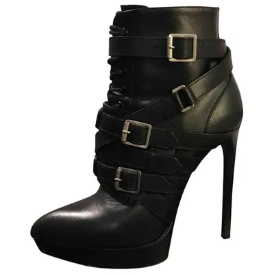 Pre-owned Saint Laurent Leather Ankle Boots In Black